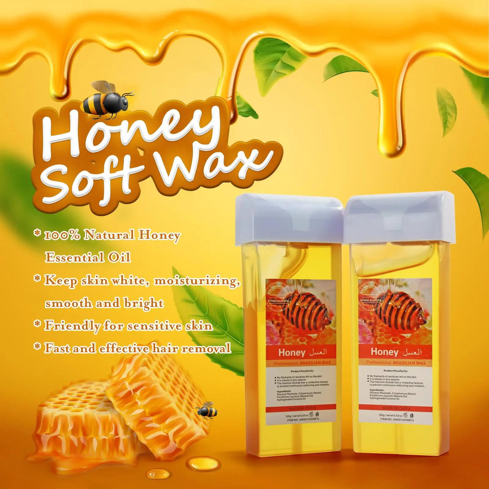Roll on Wax Kit Waxing Kit for Women Wax Roller Kit Easy Waxing at Home with 2 Wax Cartridges & 100 Pcs Wax Strips Wax rolling 5