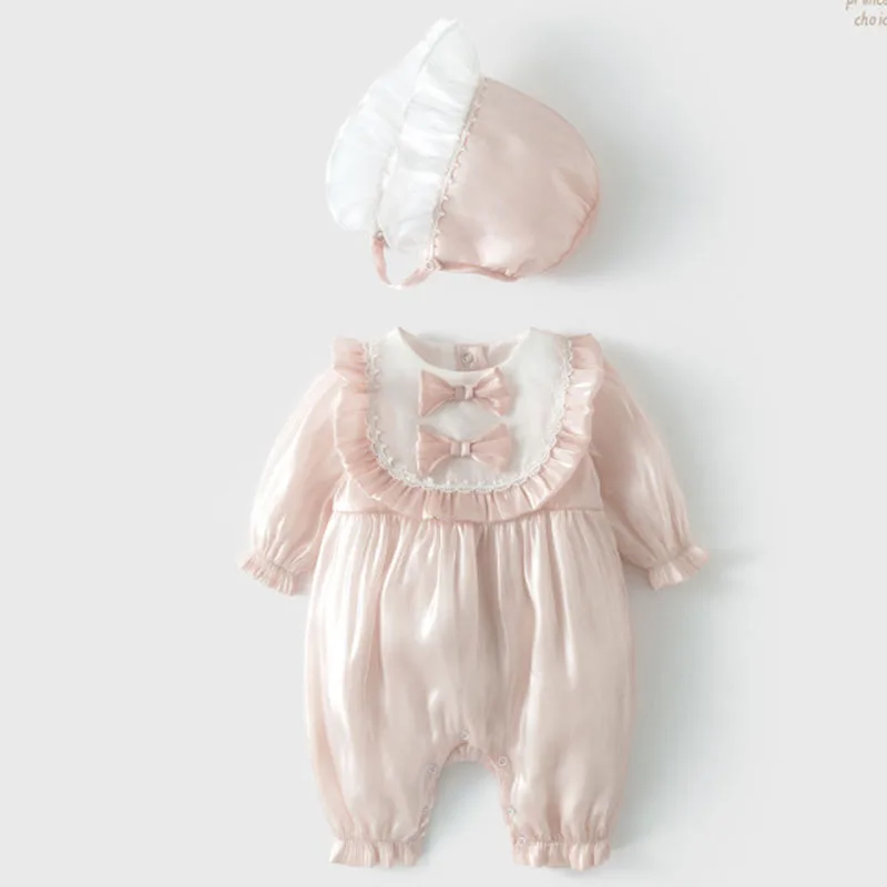 

2023 New Toddler Baby Girl Romper+Hat Splicing Cotton Long Sleeve Infant Baby Girls Jumpsuit Spring Autumn Baby Girls Clothes