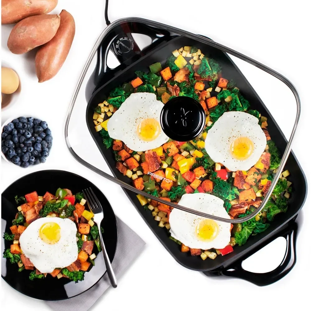 16-Inch Electric Skillet with Glass Cover,Tempered glass cover with stay-cool handle,Doubles as a buffet server. 4