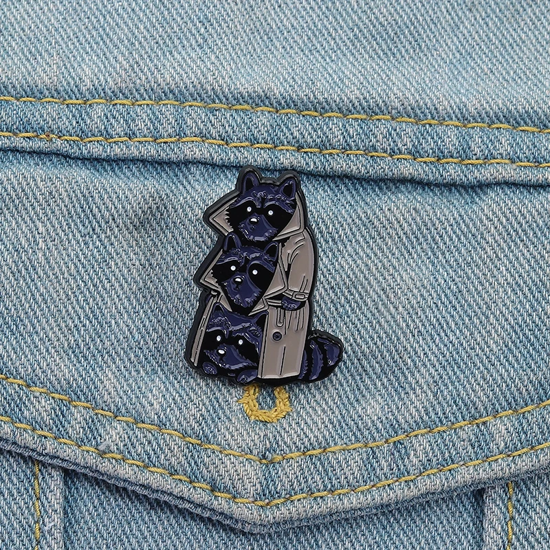 Cartoon Anime Drei Waschbären Emaille Pins Schwarz Punk Hexerei Waschbär Broschen Rucksack Revers Abzeichen Schmuck Geschenk für Freunde – Detail 9