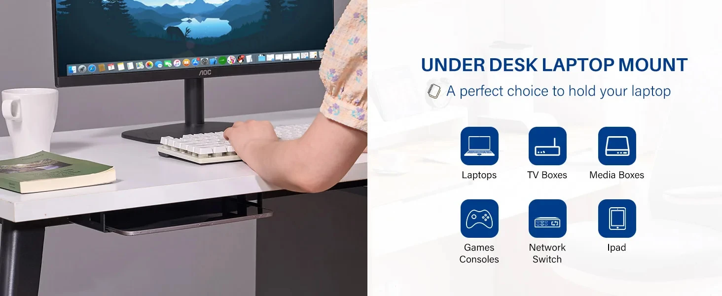Under Desk Laptop Mount Metal Under Desk Shelf Holder for Laptop for Mac Mini Ma