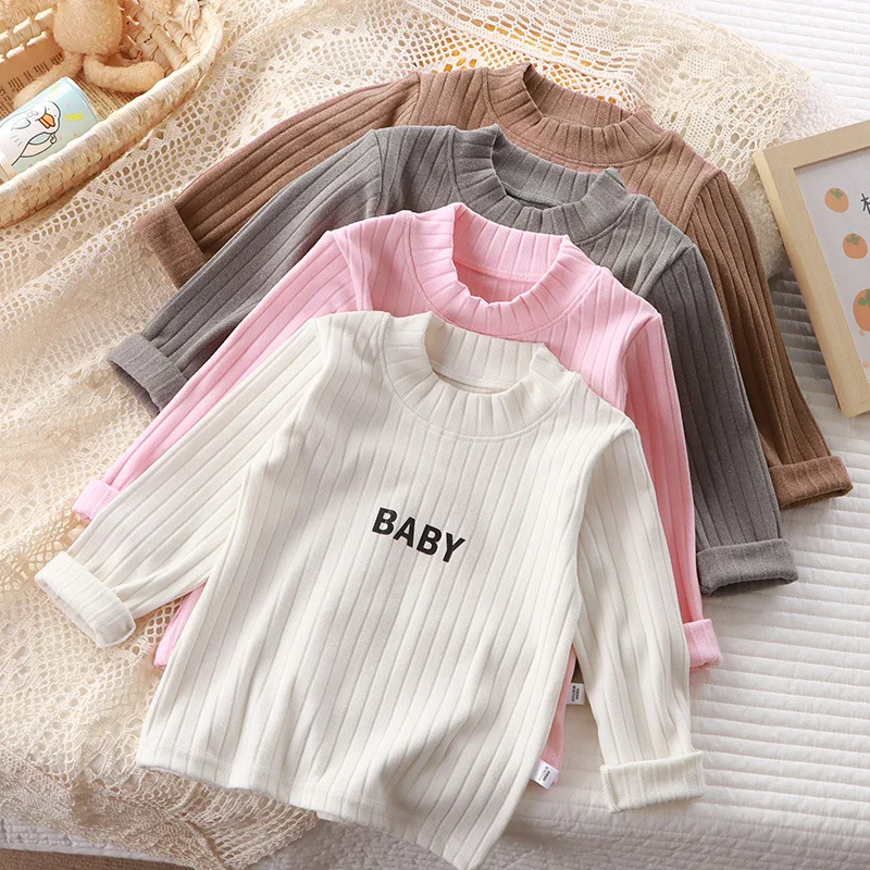 

3-7 Years Kids Girl Daily Mid-collar Long Sleeve Plain Tops Spring Autumn Cotton T-shirt