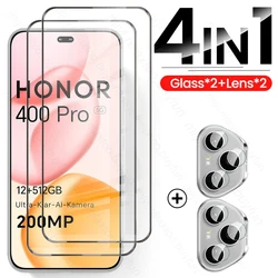 High - Definition 9D Tempered Glass Screen Protector with Camera Shield - Honor 400 5G (4In1 2Front 2Lens)
