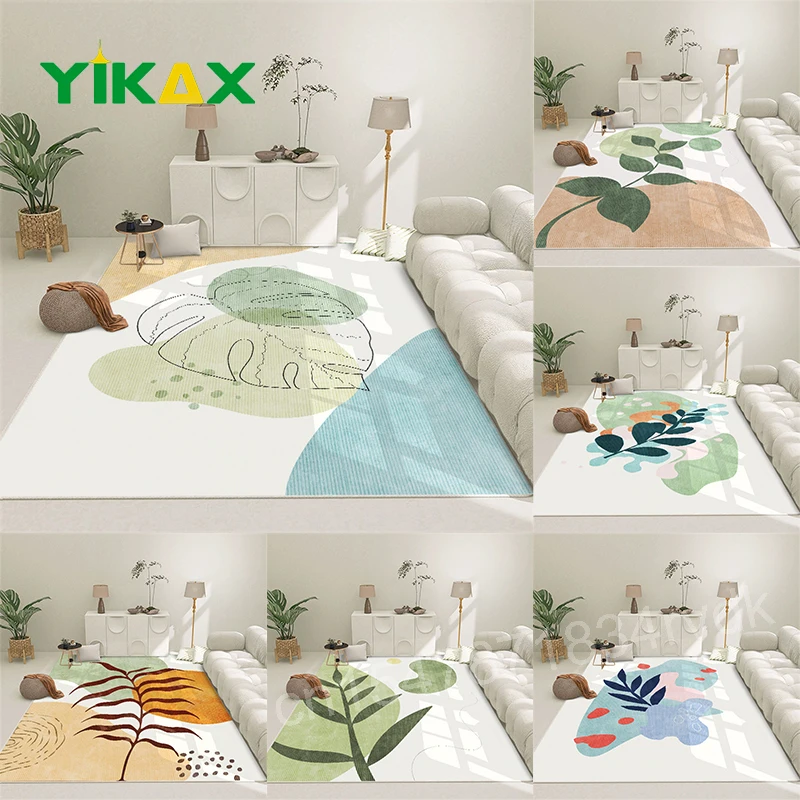 

Modern Abstract Stripes Green Leaves Carpets for Living Room Decoration Nordic Rugs Bedroom Decor Bedside Anti-skid Floor Mats