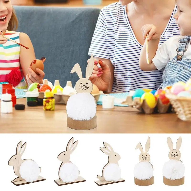 

Easter Bunny Table Wooden Signs 3D Rabbit Stand Ornament Cute Handcrafted Easter Wooden Bunny for home table decoration
