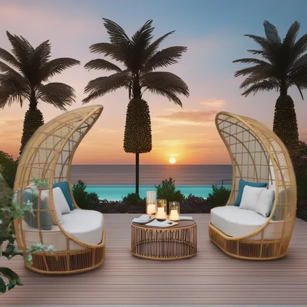 Rattan Outdoor Canopy Furniture Half Moon Rattan Sofa Garden Sets Outdoor Furniture Lounge Garden Sofa