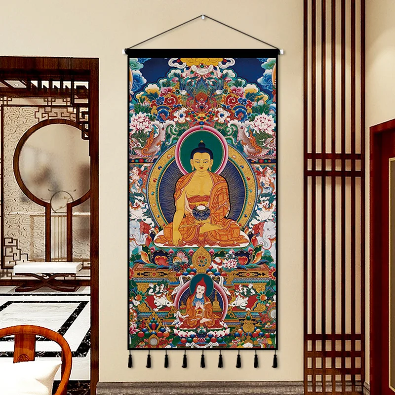 

I9Ek Tibetan Thangka Buddha Statue Hanging Cloth Wall Cloth Background Cloth Living Room Entrance Fabric Art Tapestry Wall Decor