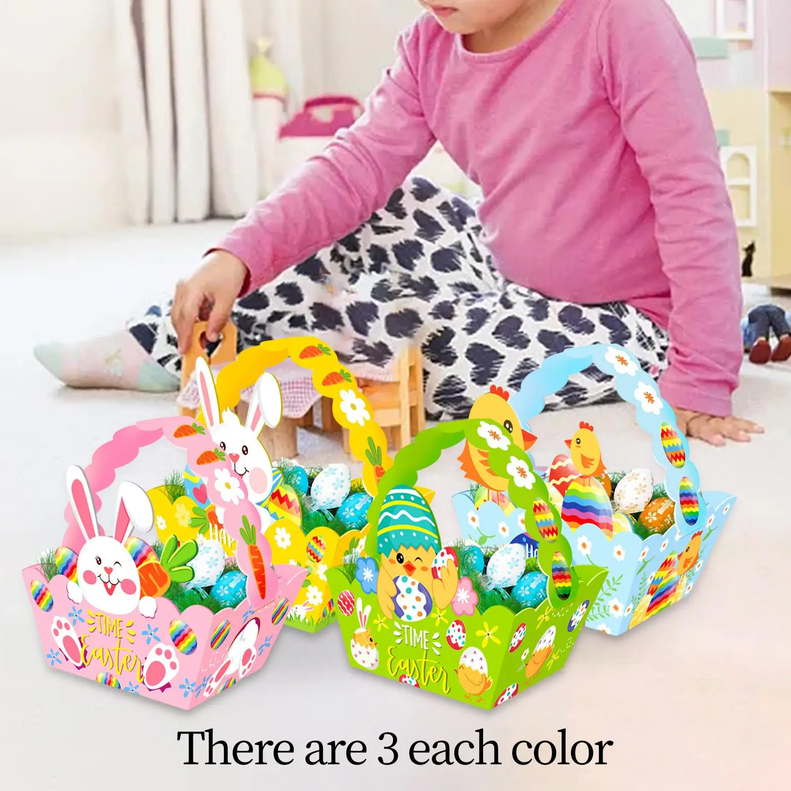 12Pcs Easter Baskets for Kids with Handle Gift Baskets Paper Mini Easter Egg Baskets for Adults Mom Family Women Baby Shower