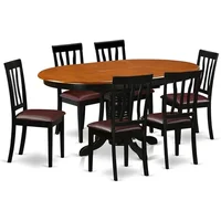 7-Piece Oval Dining Set with Butterfly Leaf Table and 6 Faux Leather Upholstered Chairs - Image 5