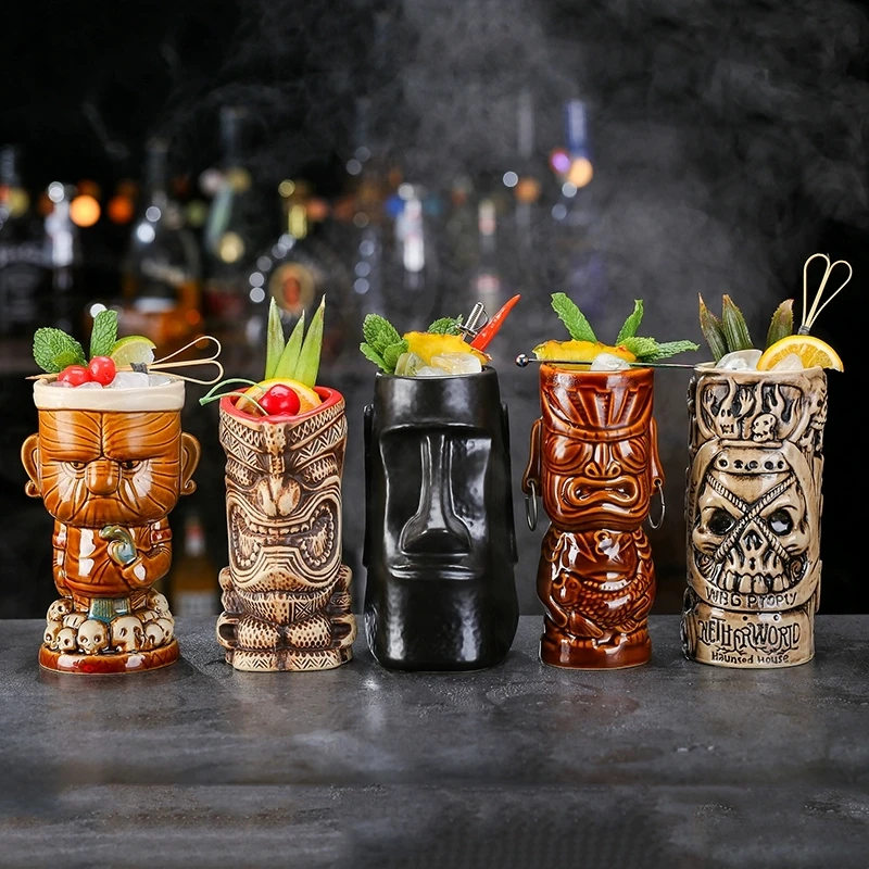 Ceramic Hawaii Tiki Mugs Creative Cocktail Glasses Beer Glass Martini  Glasses Beverage Mugs Funny Cup Coffee Cup Gift for Men