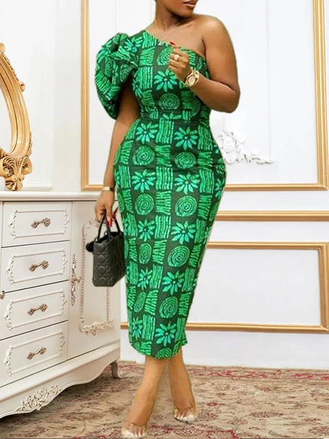 Suen Shoulder Bodycon High Waist Print Dress