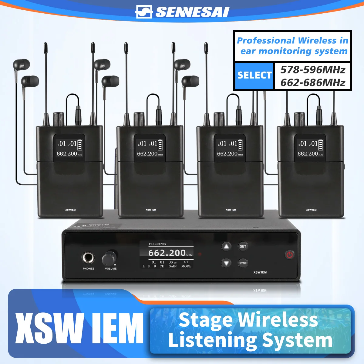 NEW！XSW IEM Monitoring System Stereo Personal Wireless In Ear Monitors for Band Singers Stage Digital DSP Processor Audio