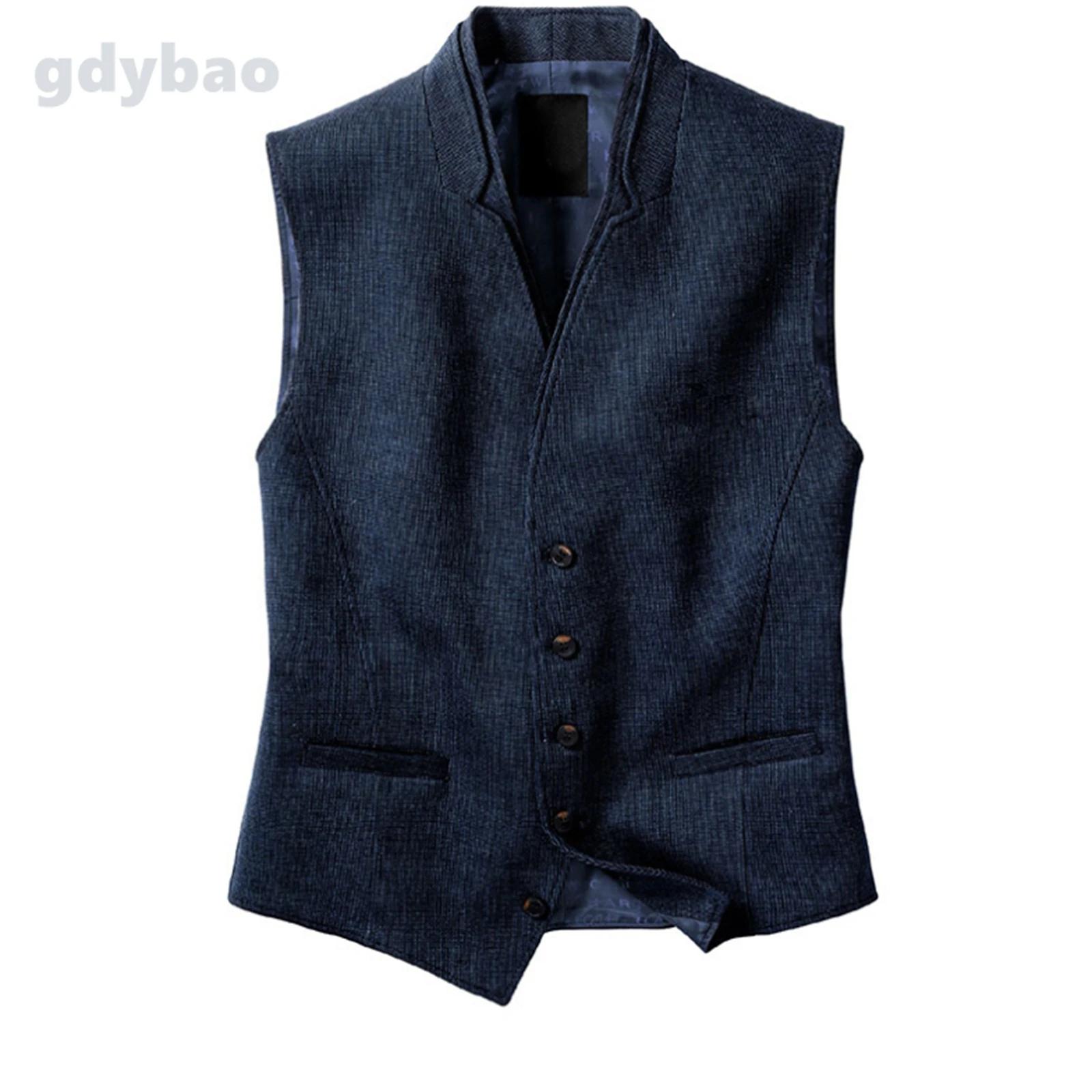 Men's Blue Vests Defacto Mens Tweed Suit Vest Jacket Steampunk Business Waistcoat Plus Size for Man Wedding 5