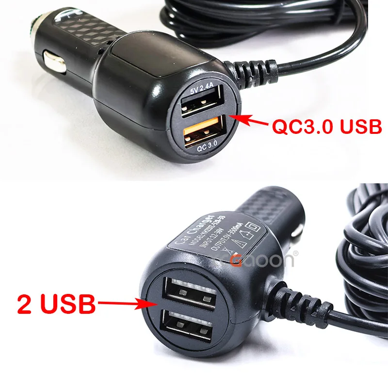 Compact Dual USB Car Charger with Extended 3.5m Cable - 5V 3.4A for Dash Cameras and GPS Devices, Input DC 8V-36V