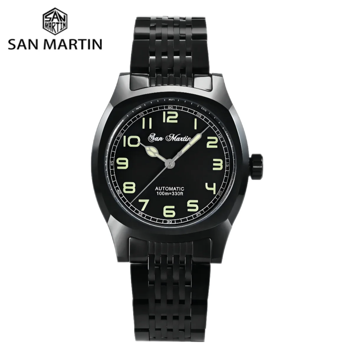 Orologio Automatico Meccanico Militare Originale San Martin 38Mm Orologi Da Uomo Neri Zaffiro Lume Relogio Automático 10Bar Sn0026Ah