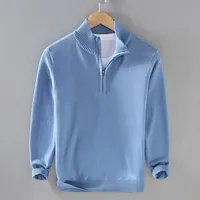 100% Cotton Men's Clothing Sweater Autumn Winter Turtleneck  Half Zipper Pullovers Knitted Korean Popular Spring jumper Clothes 1