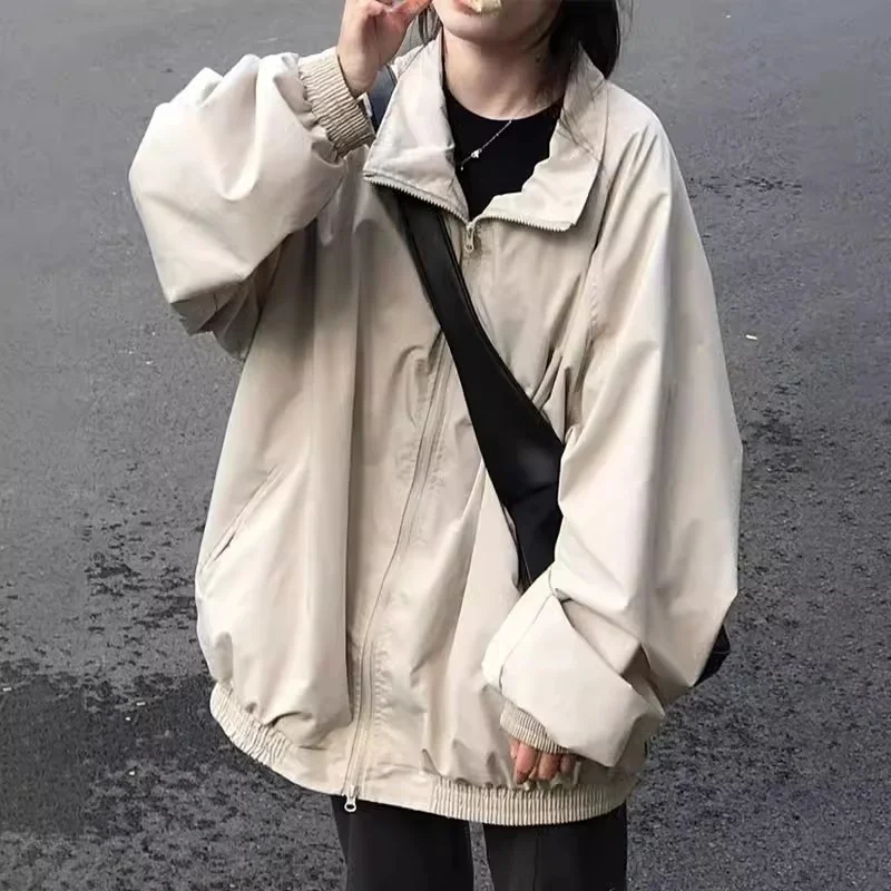 American Retro Work Jacket Assault Jacket 2024 Spring Autumn New Loose and Popular Small Jacket Solid Color for Women Commuting