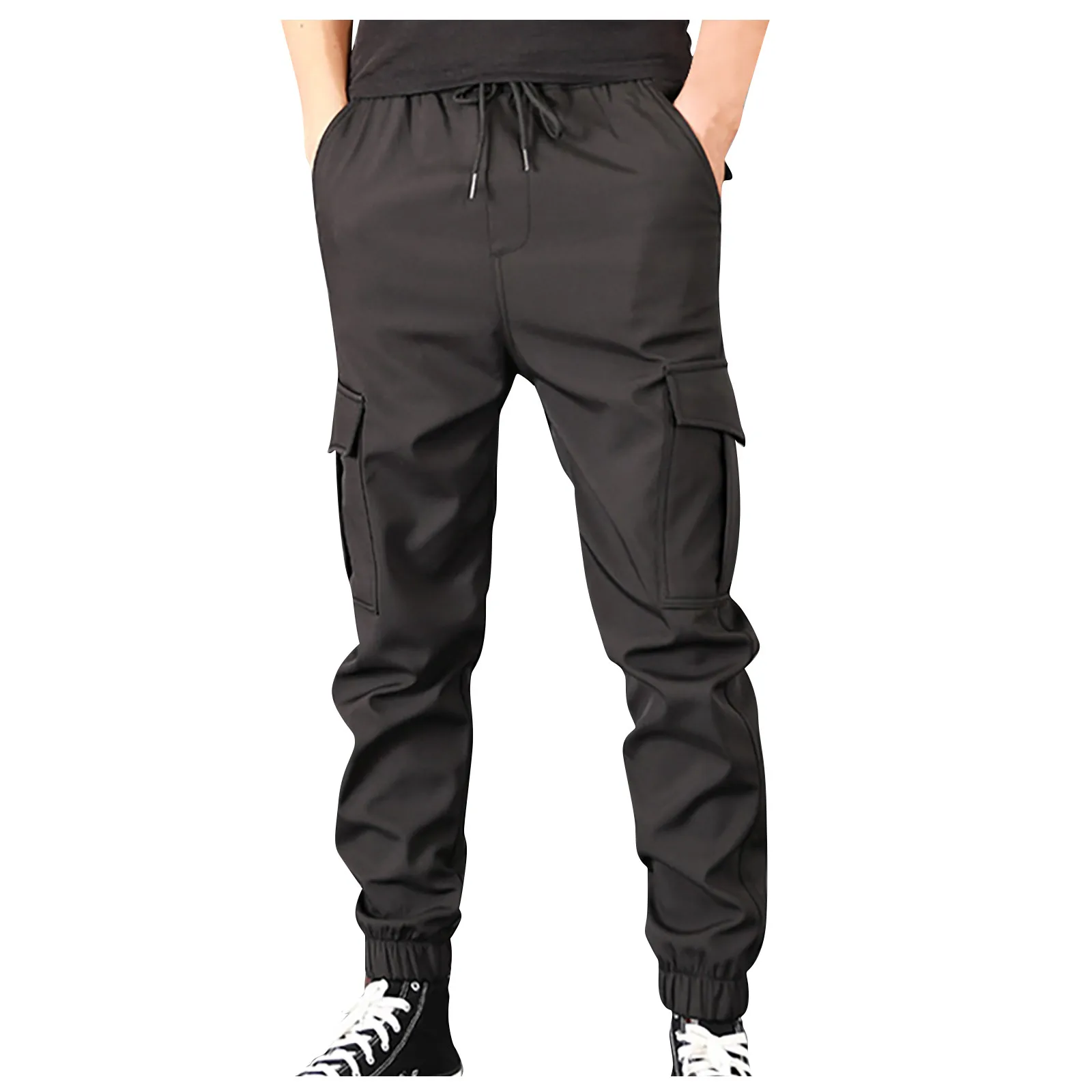 

Mid Waist Cargo Trousers For Men Fashion Trend Fitting Solid Color Overalls Pants With Pockets Outdoor Casual Street Style Pants