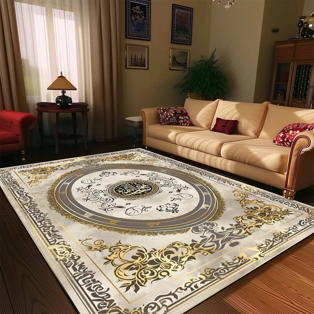 Living Room Decoration Gold Carpets European Style Retro Soft Rug Hall Sofa Side Floor Mat Room Decor Large Carpet Anti Slip 4