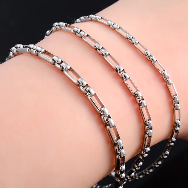 Pulsera de acero inoxidable con cadena de caja larga para mujer