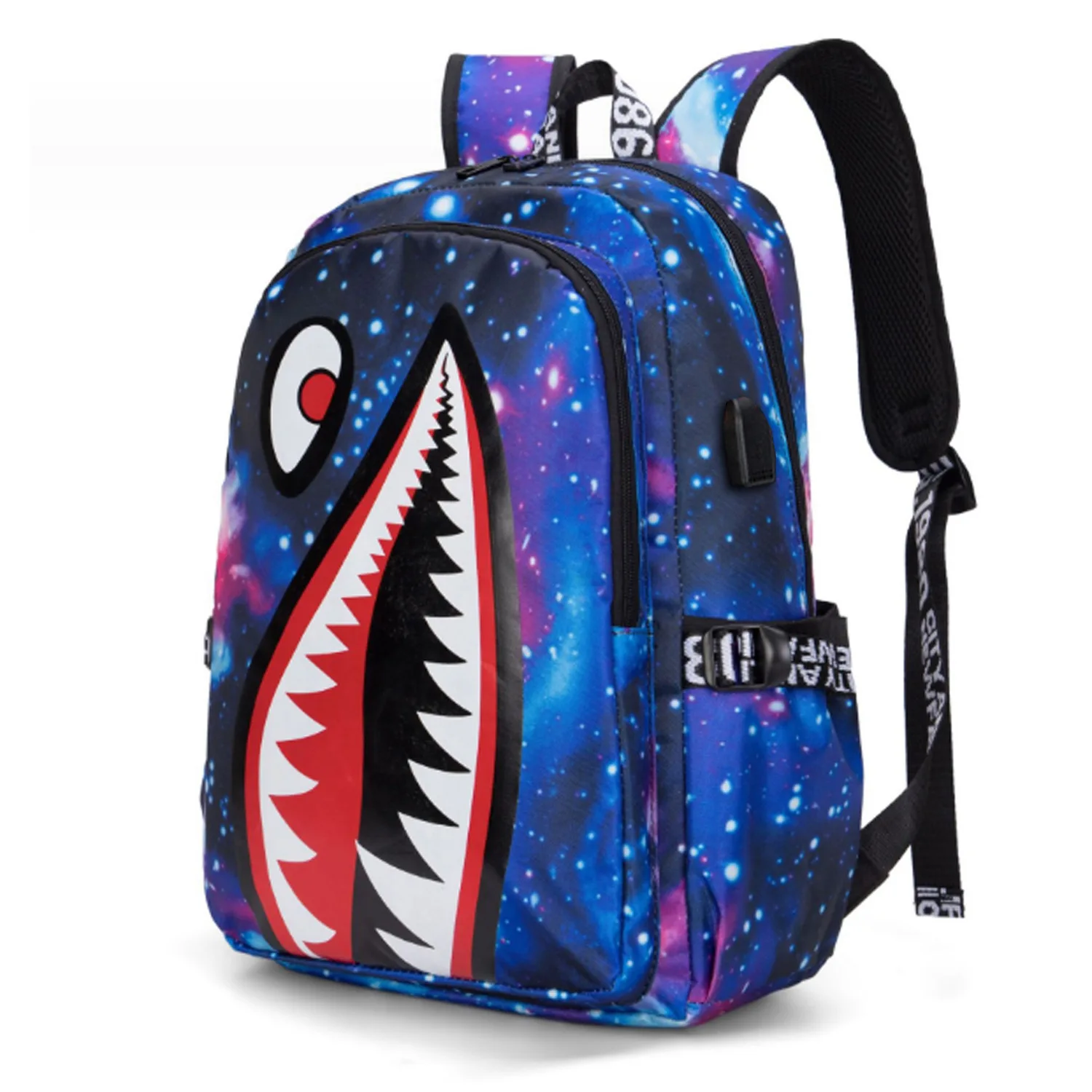 Showudesigns Personalized Shark Print Kids Backpack | Middle School Book Bag With Laptop Compartment