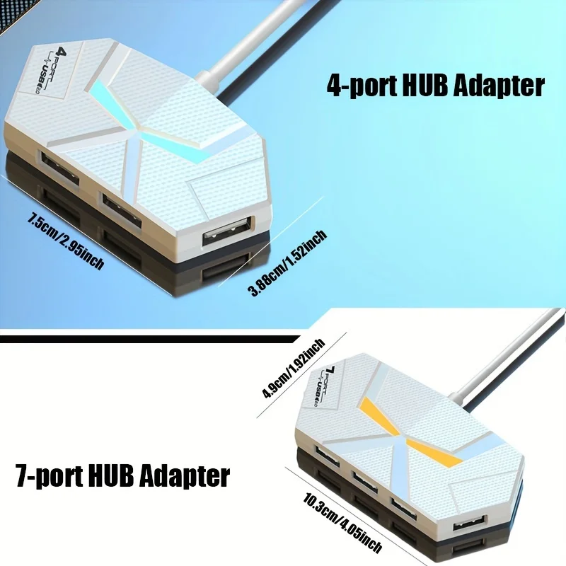 4/7-Port USB Data Hub with Colorful Lighting for Enhanced Connectivity