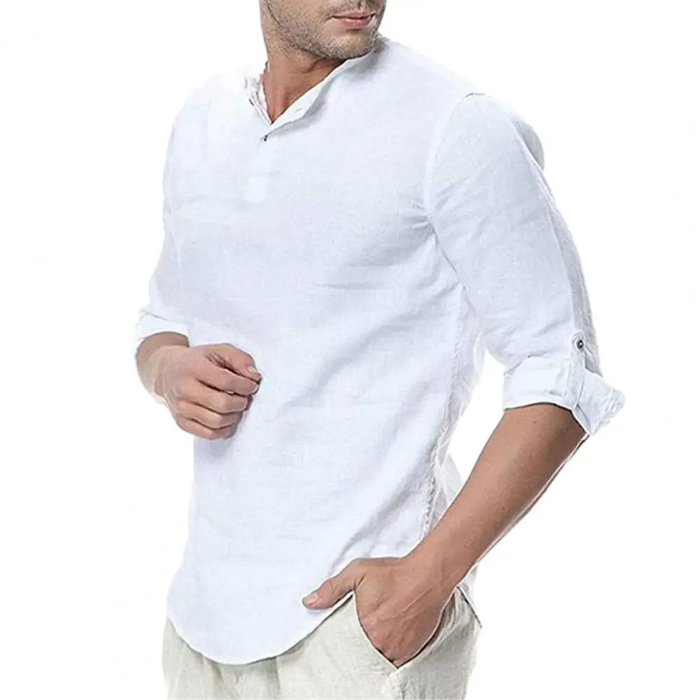 

Round Neck Men Shirt Men's Solid Color Long Sleeve T-shirt with Cufflink Detail Casual Spring/fall Pullover Top in Soft