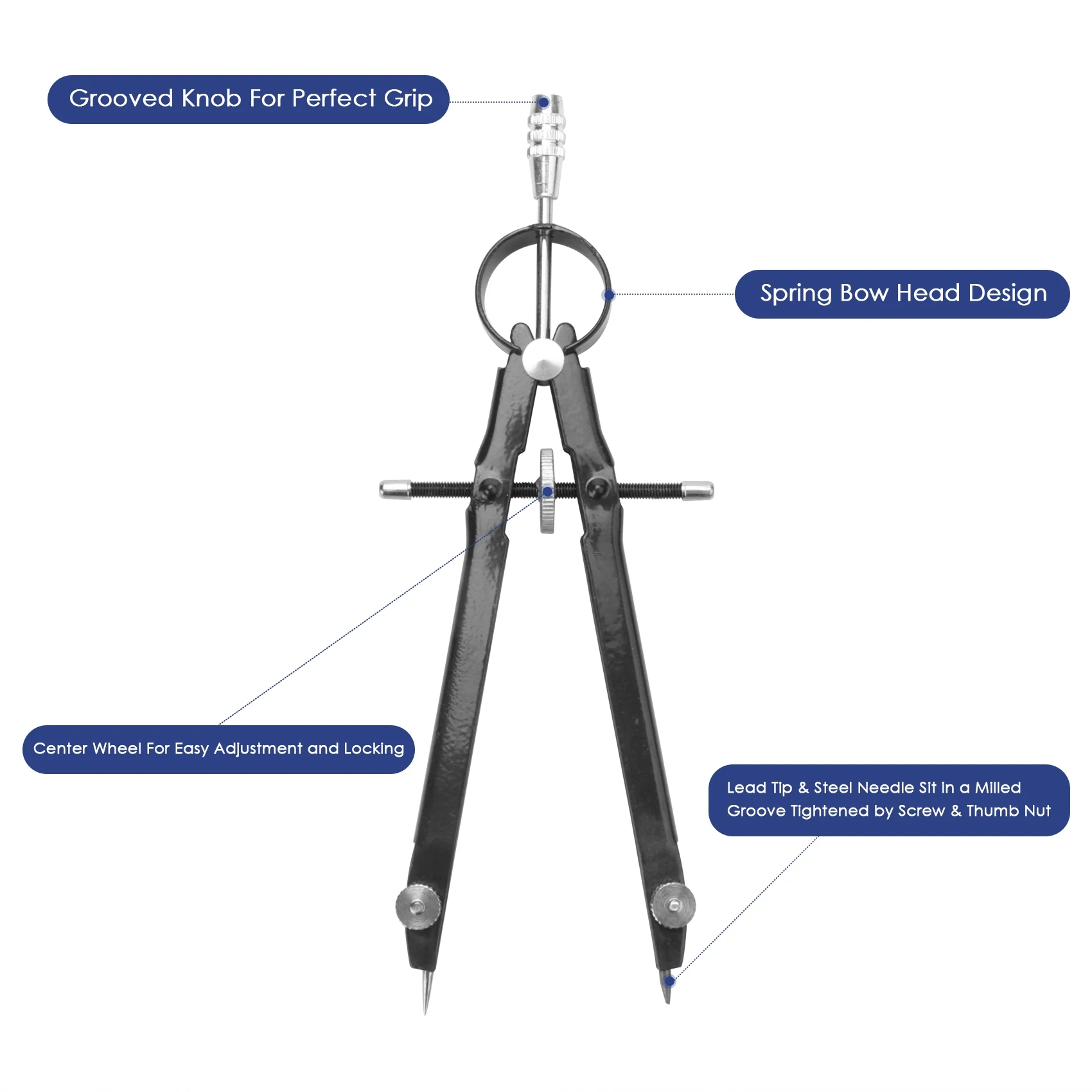 L19-잠금 장치가 있는 전문 나침반, 기하학용 나침반, 6인치 스프링 보우 나침반, 정밀 나침반 수학, 도면 나침반, Co