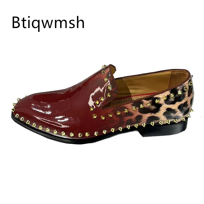 Man Pointed Toe Rivet Slip On Flats Male Party Shoes