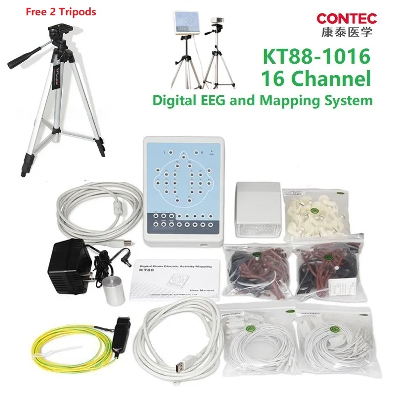 CONTEC KT88-1016 EEG 16 Channel Digital EEG Mapping System, Brain electric, Free 2 Tripods