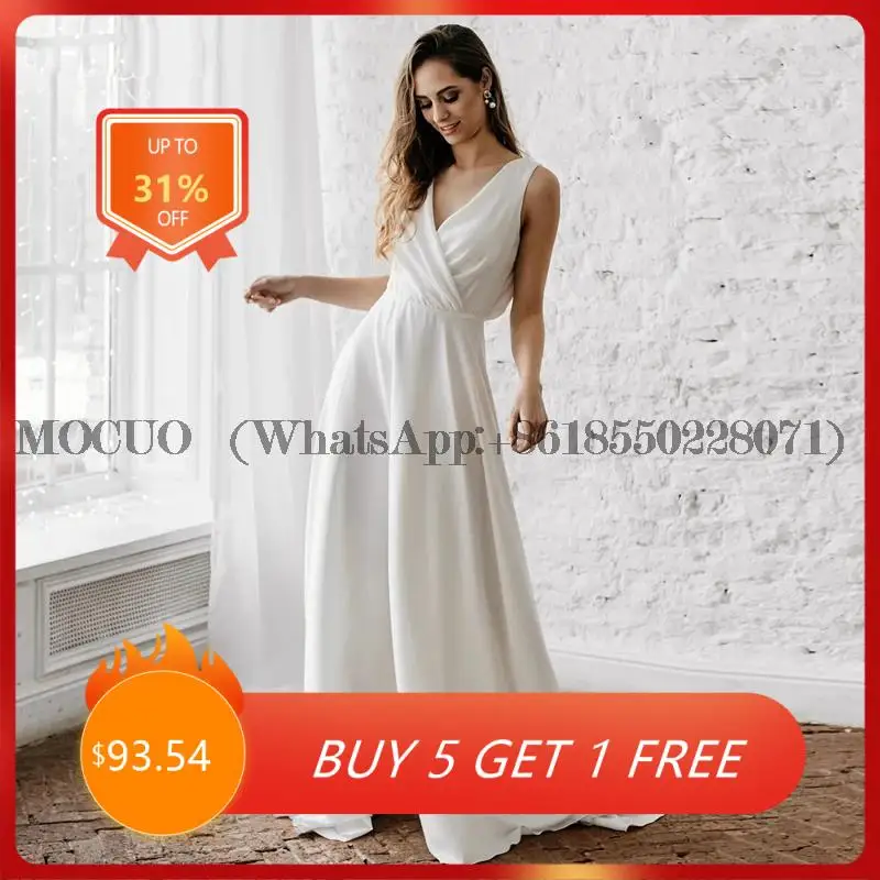 

Boho Wedding Dresses for Women 2022 V-Neck Backless Lace Chiffon Beach Bridal Gowns Reception Bride Dress Vestido De Noiva