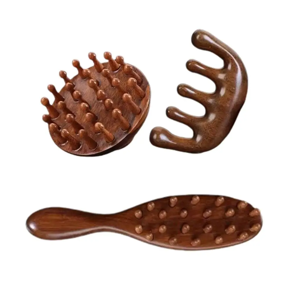 Scalp Relax Meridian Massage Comb Blood Circulation Anti-static Sandalwood Hair Comb Sandalwood Wooden Handle