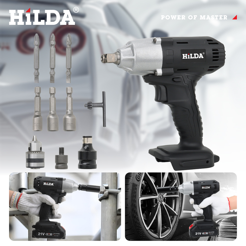 HILDA Electric Wrench 1/2 Inch Cordless Power Tools Car Repair Screwdriver With Led Light For Makita 18V Battery No Battery