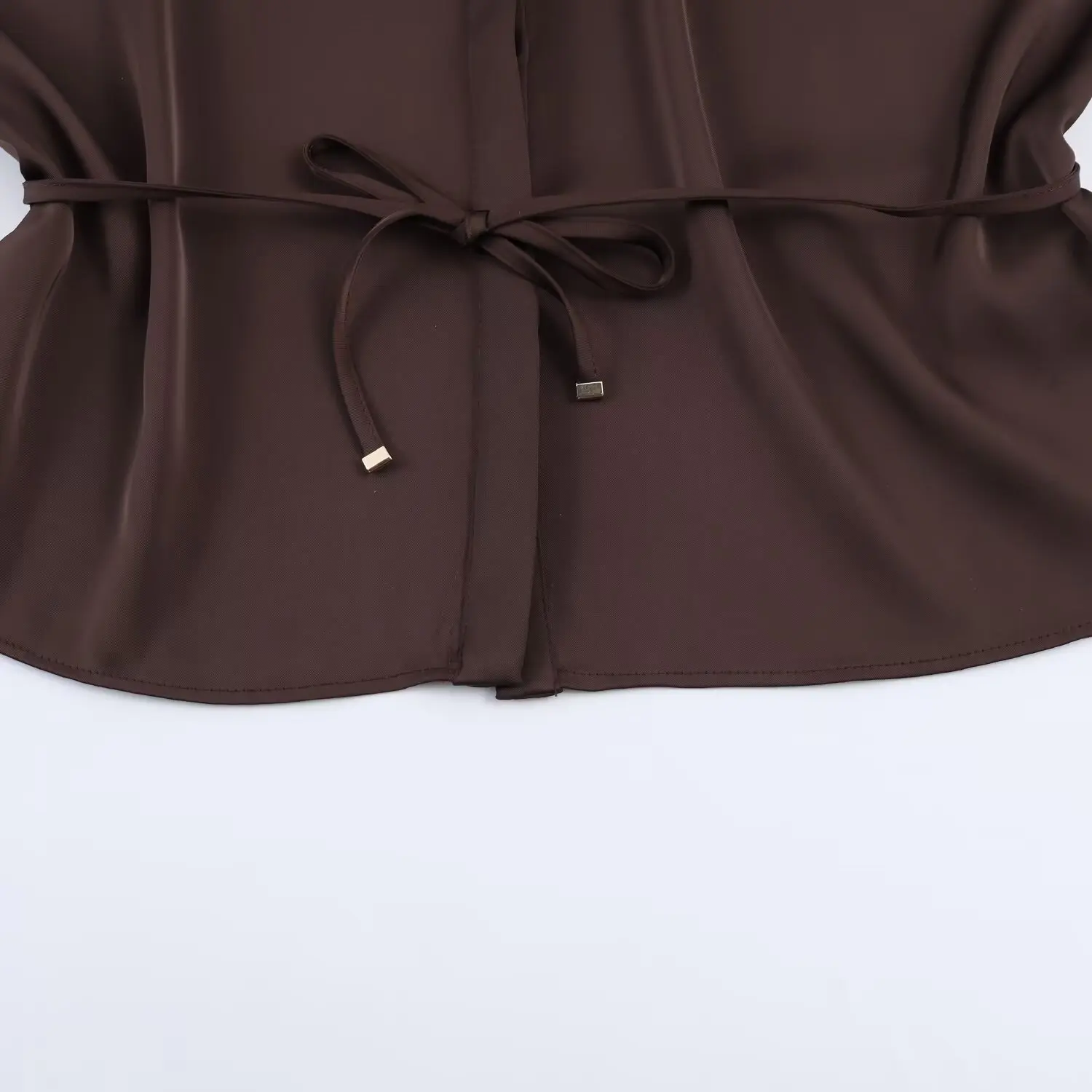 Women's Shirt Spring 2026 New Brown Satin Tied Elegant Long-sleeved Shirts Tops Street Casual Holiday Blouses ﻿