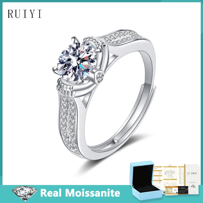 

6.5mm Double Row Moissanite Diamond Rings Band for Women S925 Sterling Silver Bride Engagement Wedding Adjustable Rings Jewelry