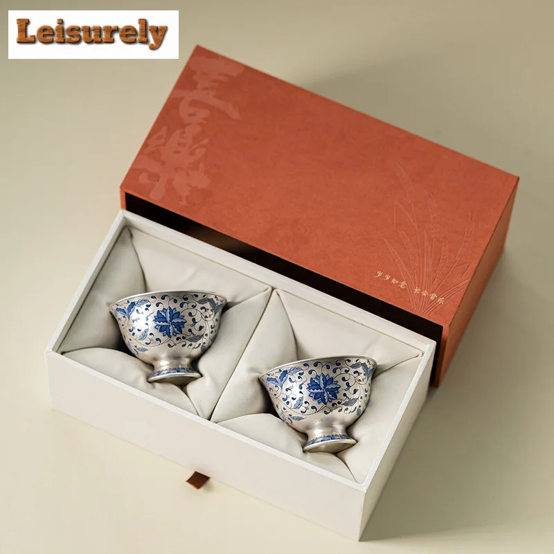 Gilt Silver Twisted Lotus Round Foot Teacup Traditional Tea Bowl Mug Tea-tasting Smelling Cup Jianzhan Master Cups Cha Set Gift