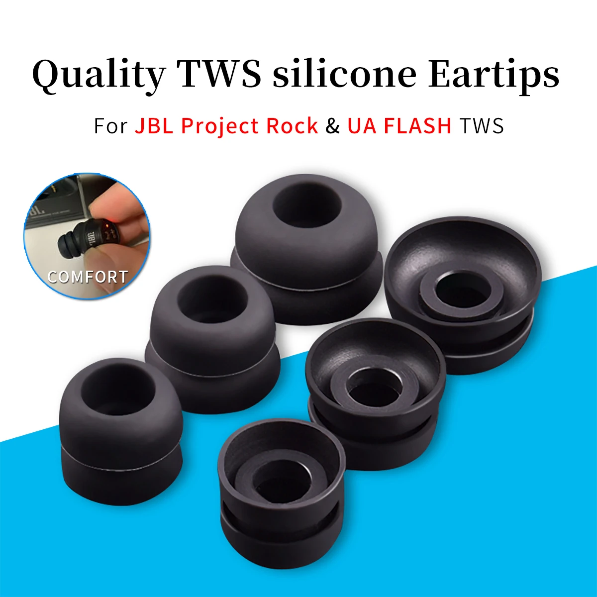 6Pcs Silicone Ear Tips for JBL Project Rock Eartips UA FLASH TWS Tips IE80 4.5-6mm Diameters Anti-Slip Avoid Falling Off