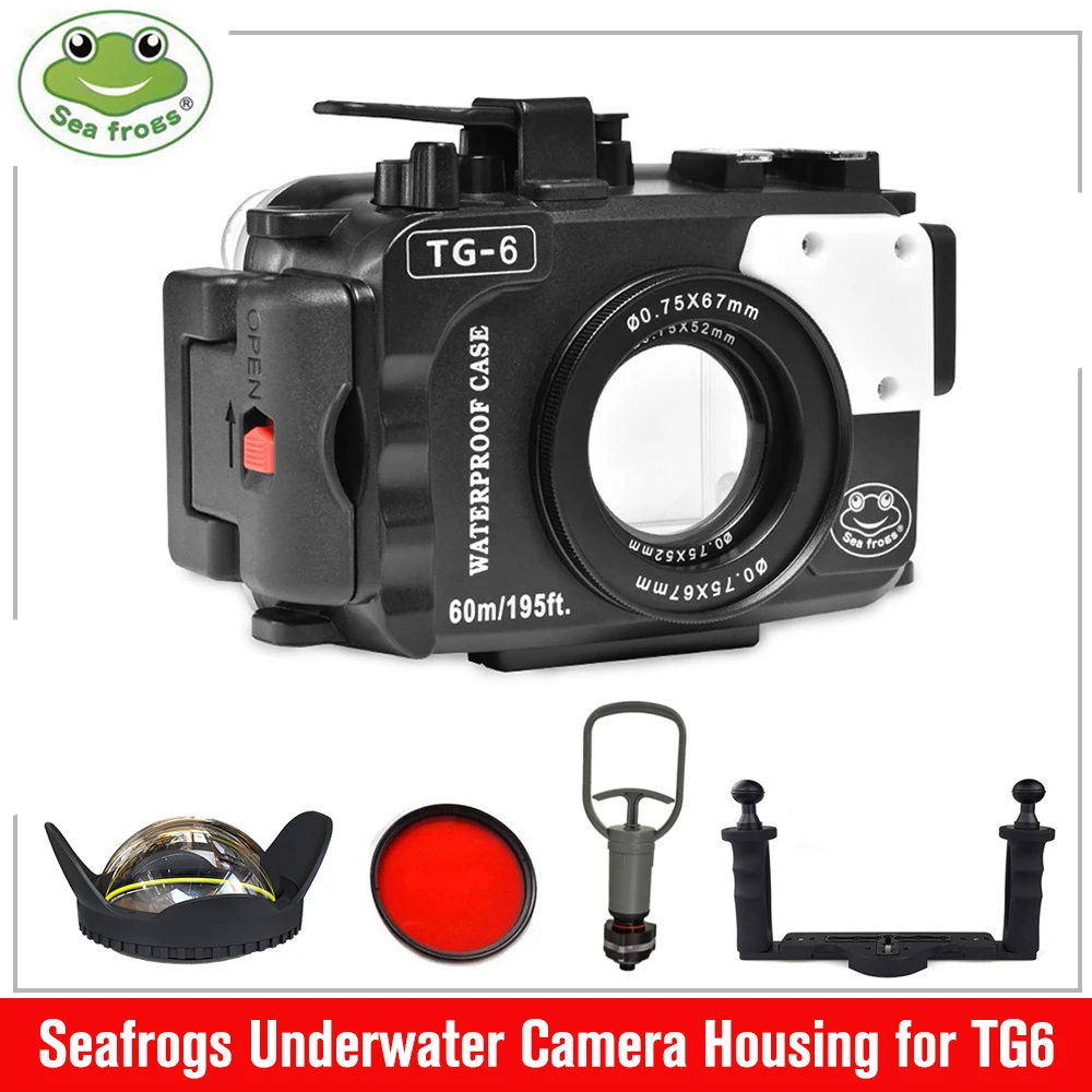 

Seafrogs TG6 Housing 60M/195FT Underwater Camera Housing for Olympus TG6 Waterproof Diving Case With Dual Fiber-Optic Dome Port
