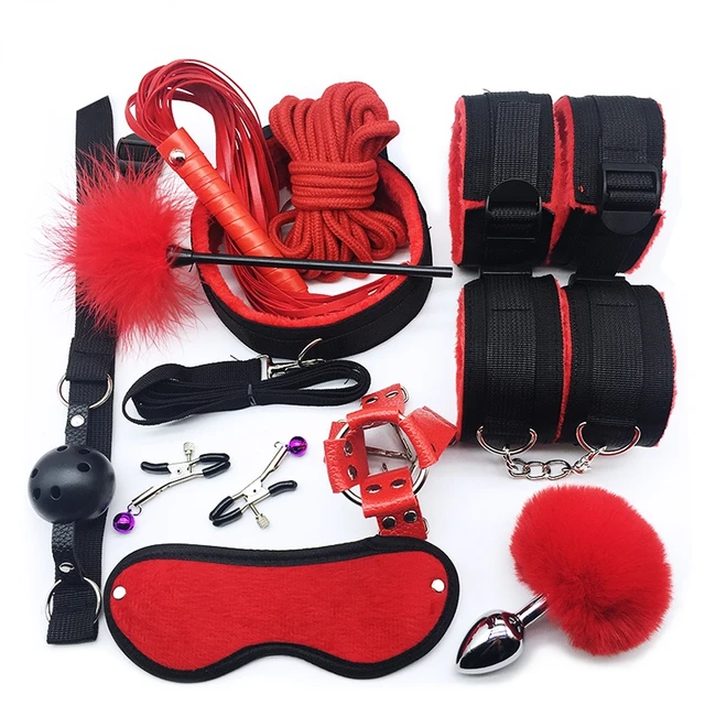 11Pcs Sex Toys Kit BDSM Bondage Whip Handcuffs Butt Plug Sexy