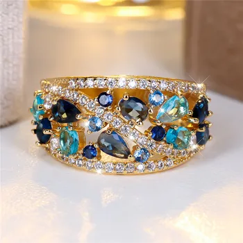 Cute Female Big Water Drop Engagement Ring Vintage Gold Color Wedding Jewelry For Women