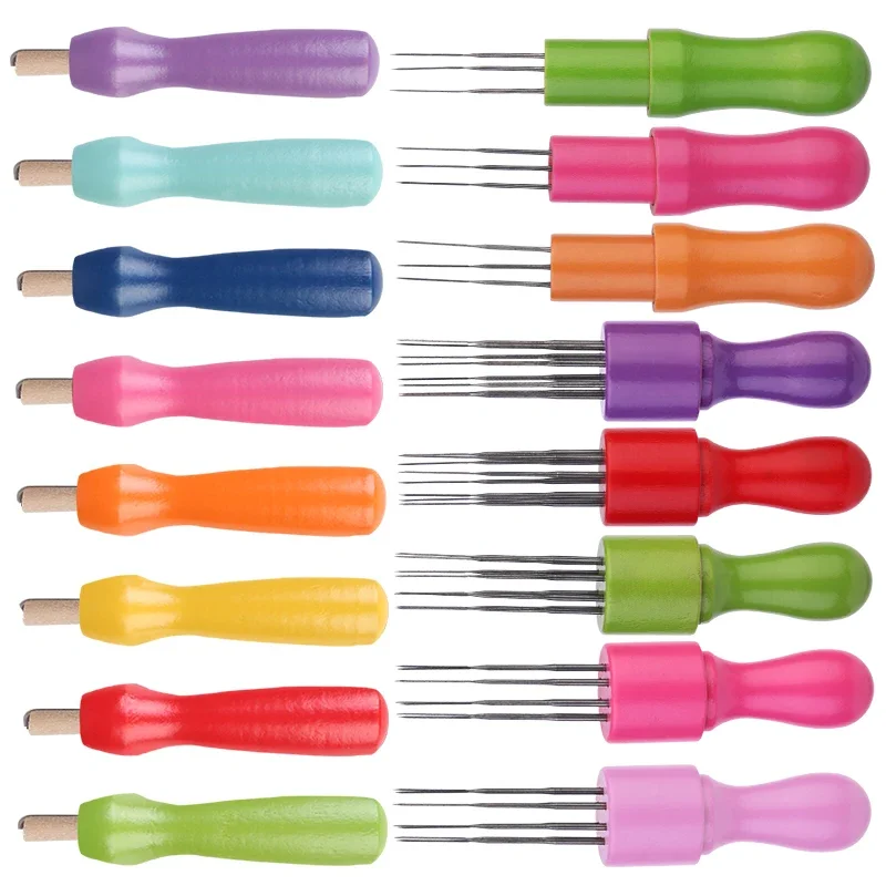 Colorful Wooden Handle Needle Felting Tools Set Wool Felting Tools Kit DIY Craft Needlework Poke Supplies Set