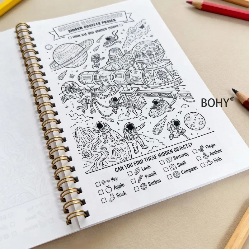 Stress-Relief Puzzle Game Book for Adults and Teens with Hand-Drawn Scenic Patterns, 25 Pages