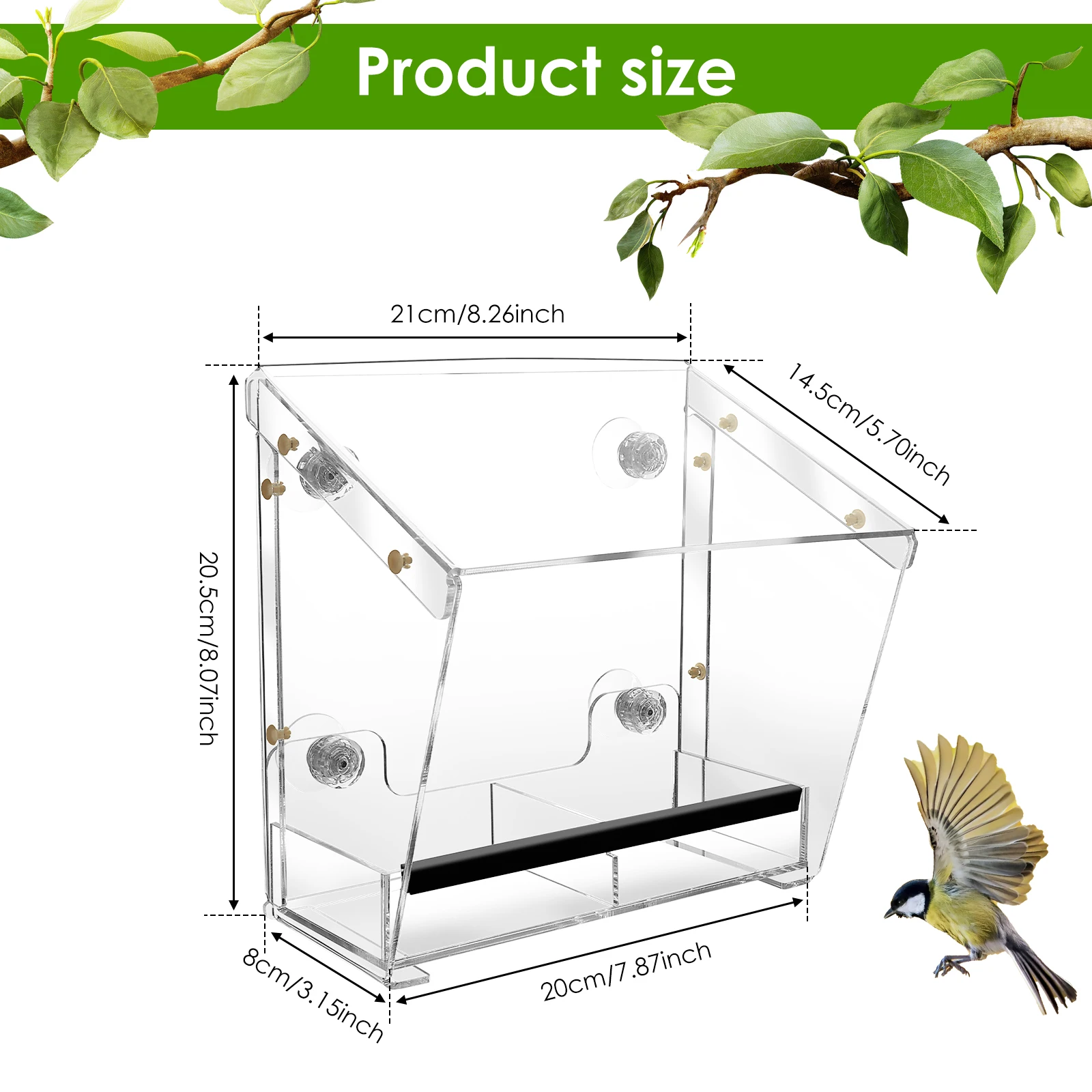 Acrylic Bird Feeder Window Bird Feeder with Suction Cups Clear Feeding House for Garden Outdoor Backyard Wildlife Birding