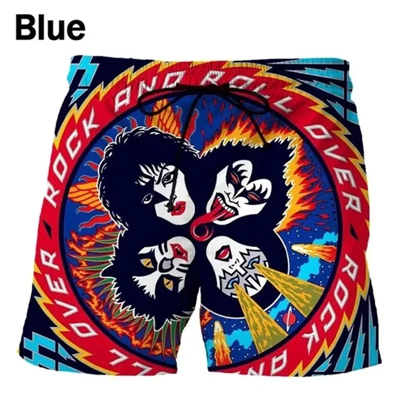 Hard Rock KISS Band Love Gun Men's Beach Shorts Cool 3D Heavy Metal Plate Swimwear Men's Swimming Shorts Hip Hop Ice Shorts 2024 3