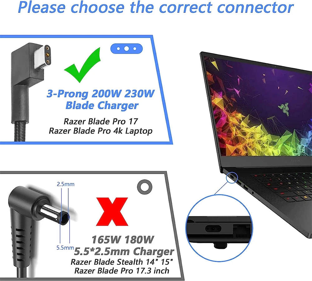 Adaptador de Alimentação Razer 230w para Carregador Razer Blade 14 15 Pro17 230w - Imagem 5