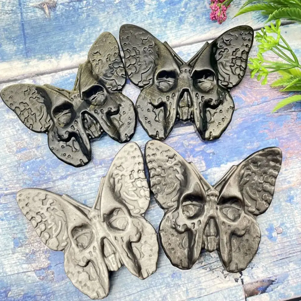 

High Quality Halloween Decoration Obsidian Carved Butterfly Skull Shape Nature stone Healing Reiki Crystal Home Decoration