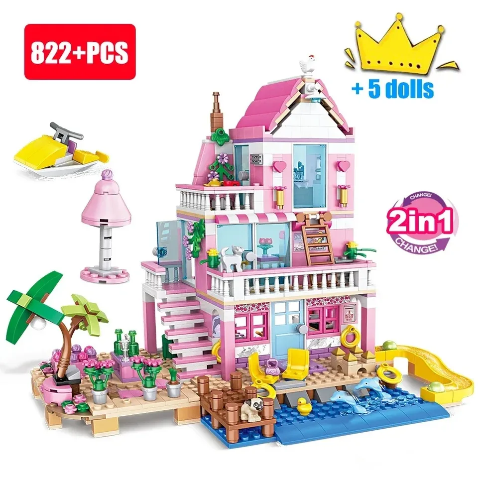 Friends City Baumhaus Sommerferien Villa Schloss Bausteine Garten Schwimmbad Modellfiguren Spielzeug für Kinder_voghion.com