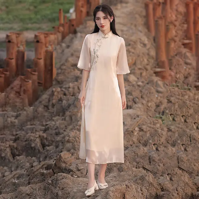 中国語：海派旗袍【新品】 2025 traditional vietnam ao dai dress chinese chiffon