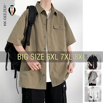 Men Shirt Short Sleeve Summer Sportswear Oversize 6XL 7XL 8XL 10XL Plus Size Formal Casual Streetwear Loose Pocket High Quality 1