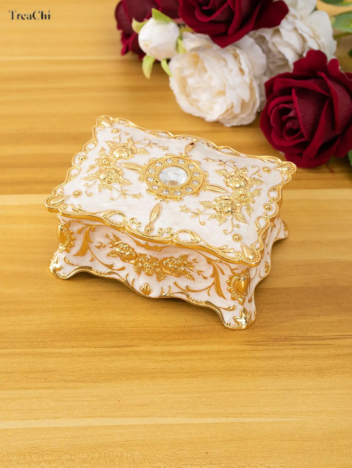 European Rose Diamond Jewelry Box Light Luxury Creative Jewelry Small Color Hand Painted Jewelry Box Wedding Dress